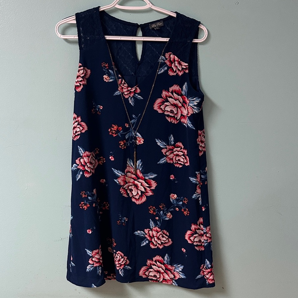 Lily Rose Floral Sleeveless Navy Dress